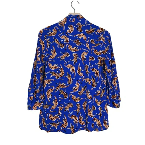 Anthropologie 17 of 52 Conversations Women's 4 Blue Big Cat Tie Neck Blouse - Picture 3 of 9